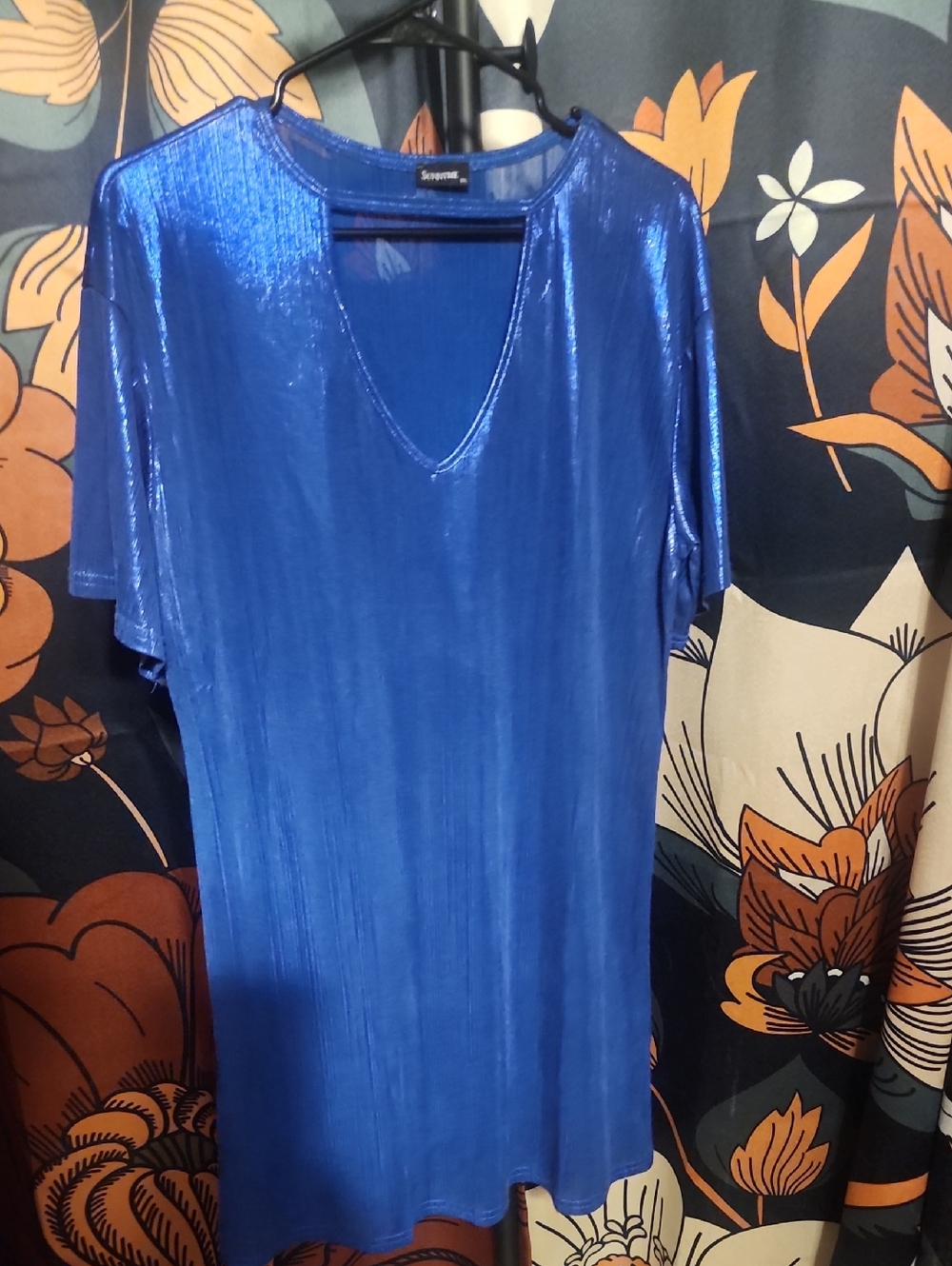 Blue Shimmery V-Neck Women's Top